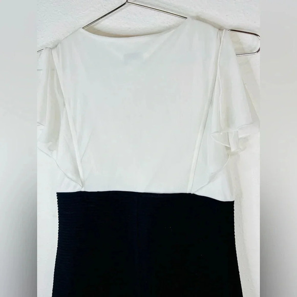 Enfocus Studio White and Black Sheath Dress with Ruched Top Open Ruffle Size 4 - Picture 9 of 9